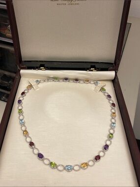 Multi-Color Gemstone Link Necklace - Women Jewelry